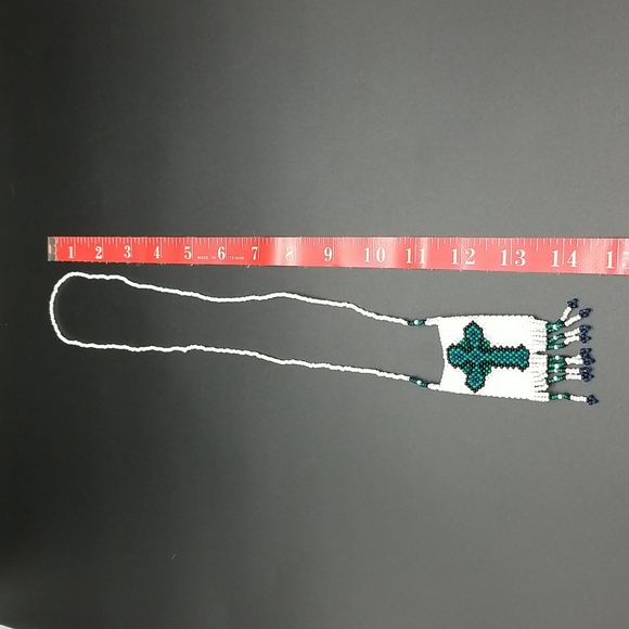 Handmade Beaded Cross Medicine Pouch Necklace - Picture 9 of 10